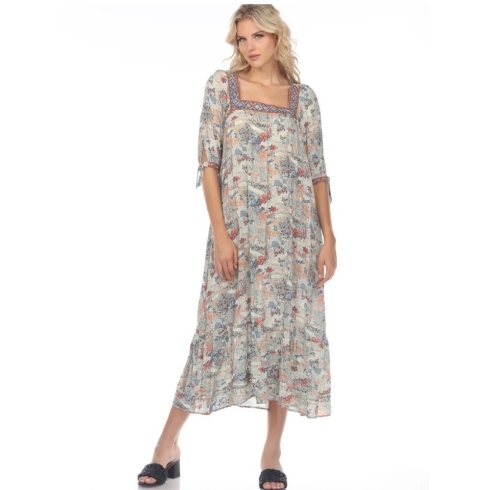 Johnny Was Jade Velma Embroidered Whimsical Maxi Dress Sz S